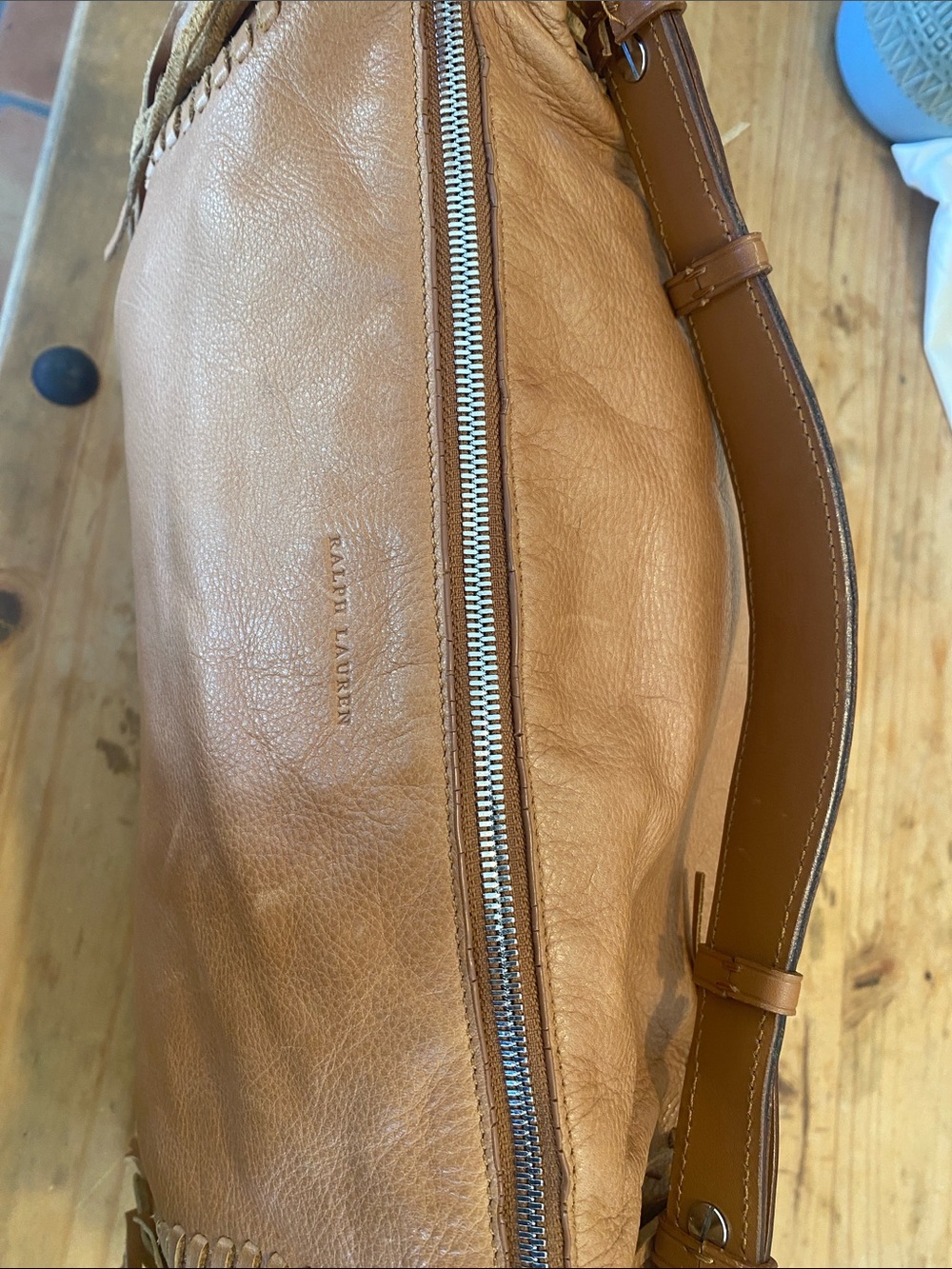 Authentic Ralph Lauren tan leather fringe shoulder bag - Picture 6 of 17